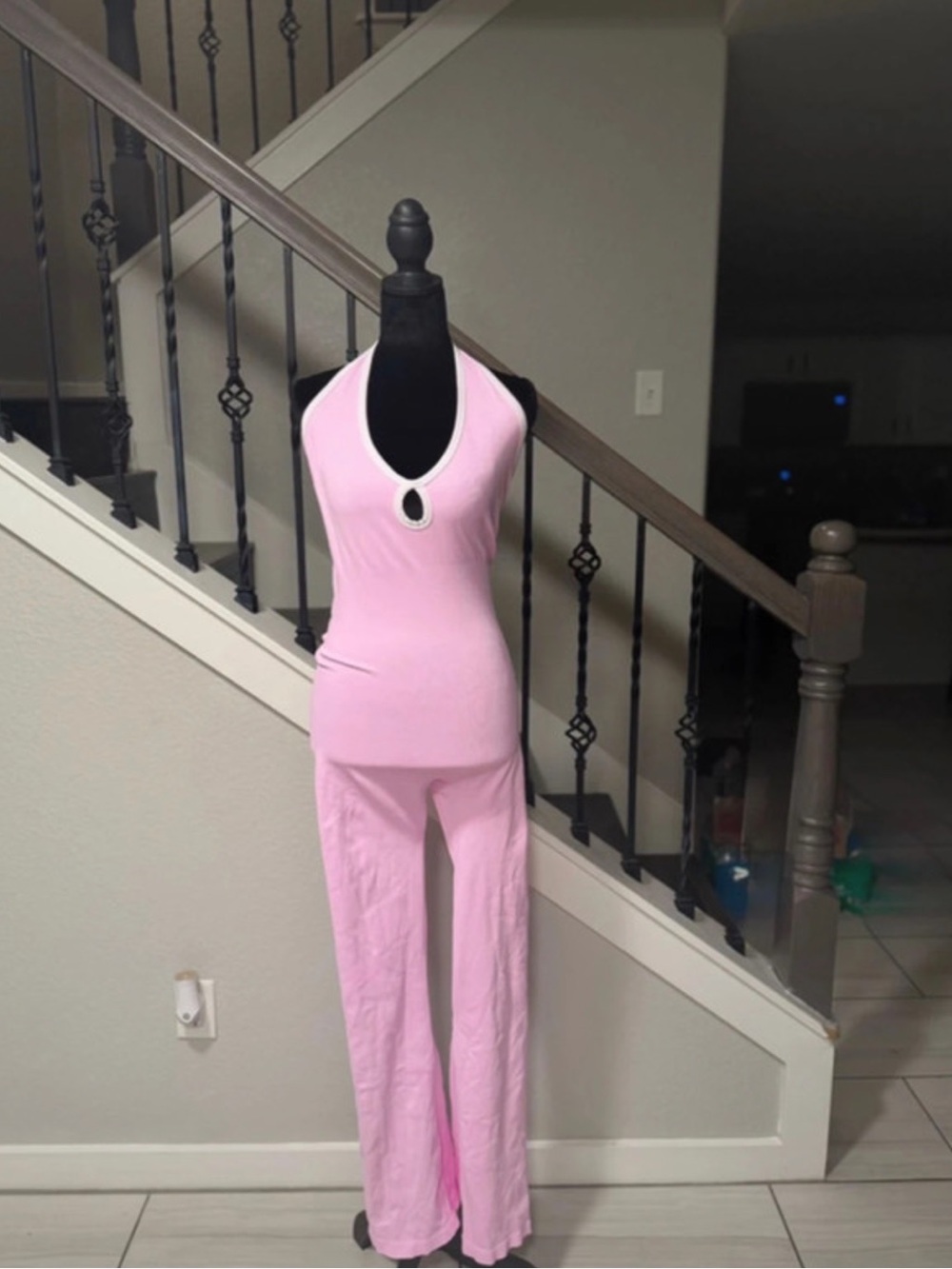 Women's Pink Halter Neck Jumpsuit with Keyhole Detail